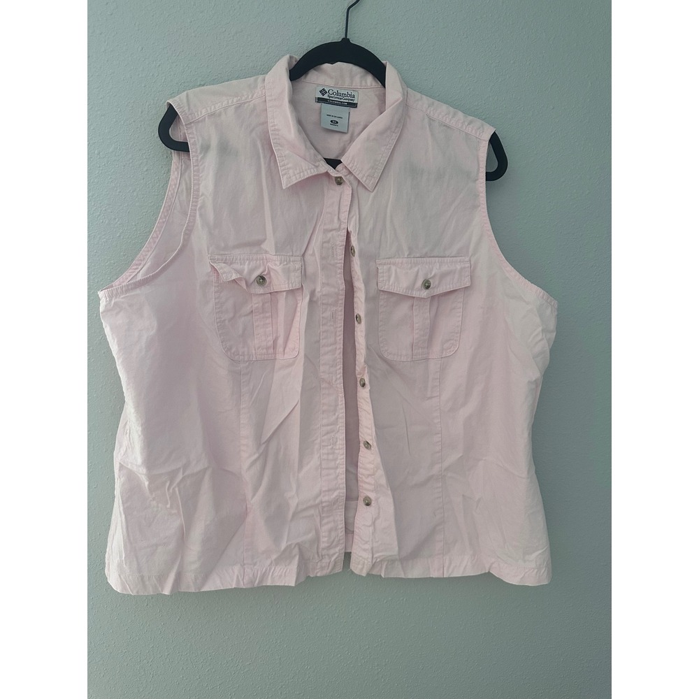 Columbia Womens 3X Sleeveless Button Down Shirt Pink Hiking Outdoor Top